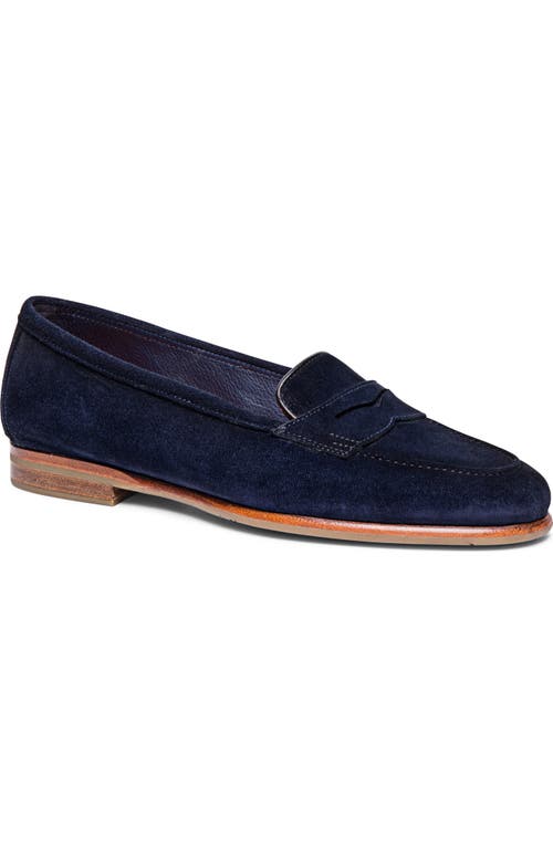 Shop Santoni Carla Navy Suede Loafer