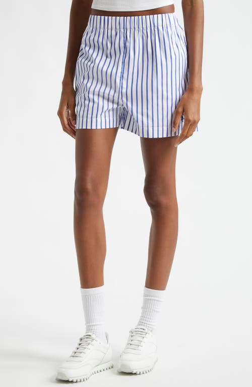 Shop Sporty And Rich Sporty & Rich Stripe Cotton Poplin Shorts In Navy/white Large Stripe