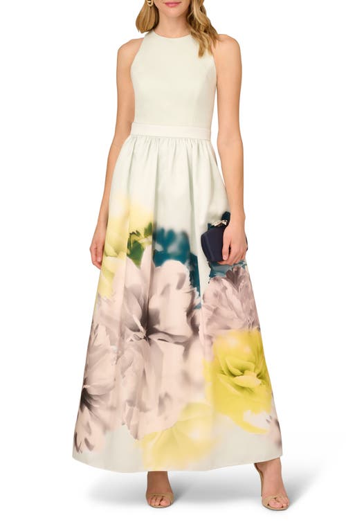 Floral Sleeveless Twill Ballgown in Yellow Multi