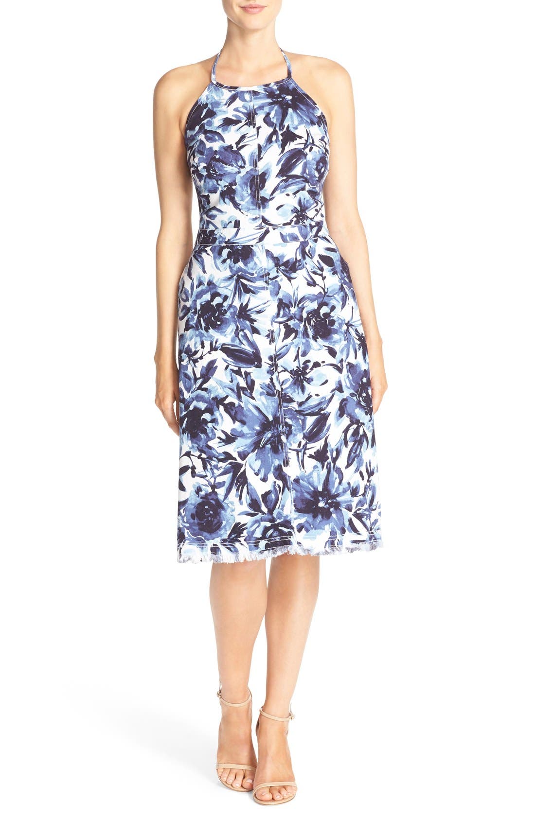 ECI Floral Stretch Cotton Halter Dress Nordstrom