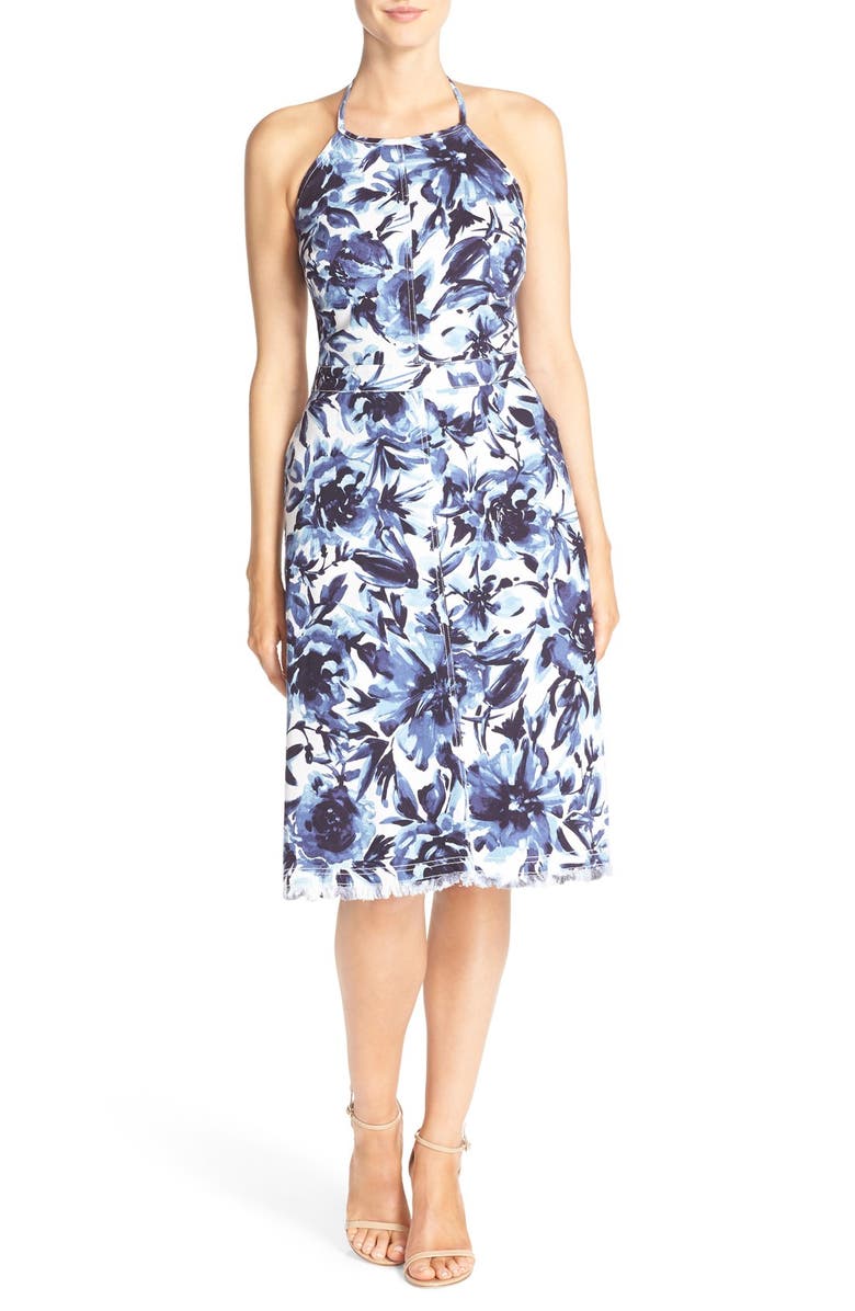 ECI Floral Stretch Cotton Halter Dress | Nordstrom