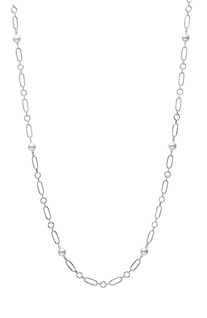 Mikimoto Cultured Pearl Station Necklace in White/Gold Pearl