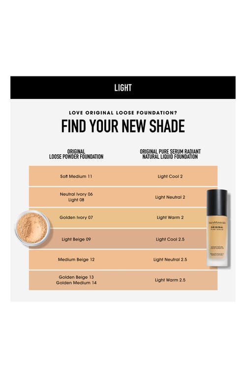 Shop Bareminerals ® Original Pure Serum Radiant Natural Liquid Foundation Mineral Spf 20 In Light Cool 2.5