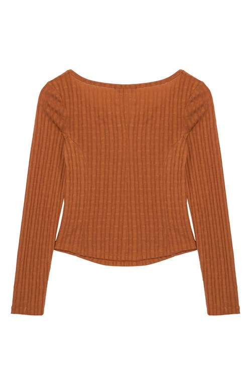 Shop Truce Kids' Long Sleeve Rib Knit Top In Rust