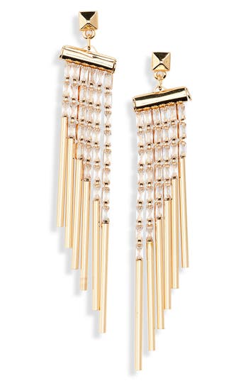 Shop Nordstrom Rack Crystal Angled Fringe Earrings In Clear- Gold