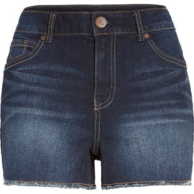 1822 Denim Re: denim High Waist Fray Hem Shorts, Blue