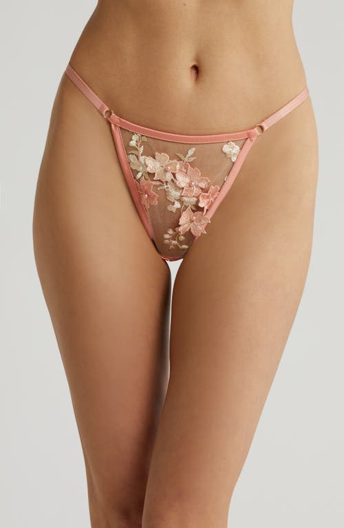 Embroidered Mesh G-String in Peachy Pink