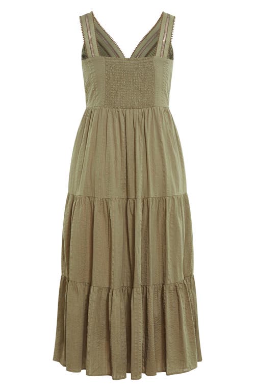 Shop City Chic Bella Tiered Cotton Maxi Sundress In Olive