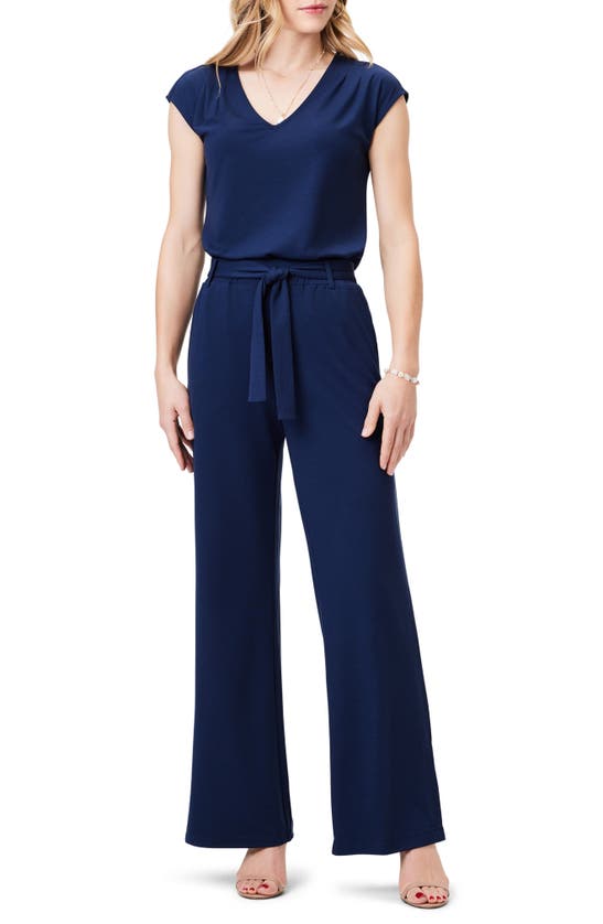 Shop Nic + Zoe Nic+zoe Polished Belted Jersey Wide Leg Pants In Dark Indigo