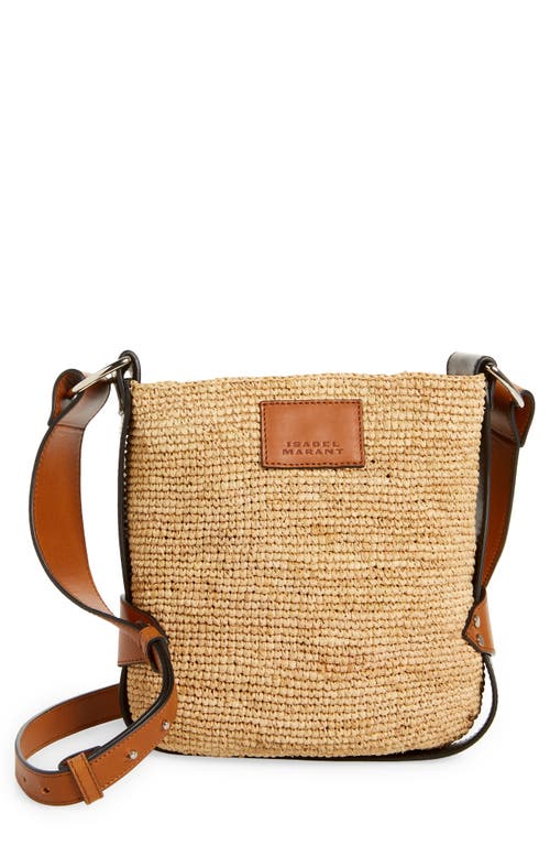 Shop Isabel Marant Mini Bayia Raffia Bucket Bag In Natural/cognac