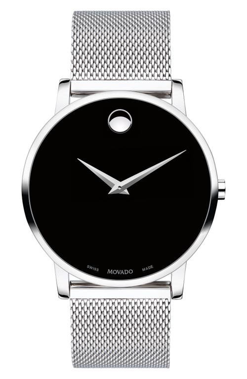 Movado Museum Mesh Strap Watch, 40mm in Silver/Black/Silver at Nordstrom