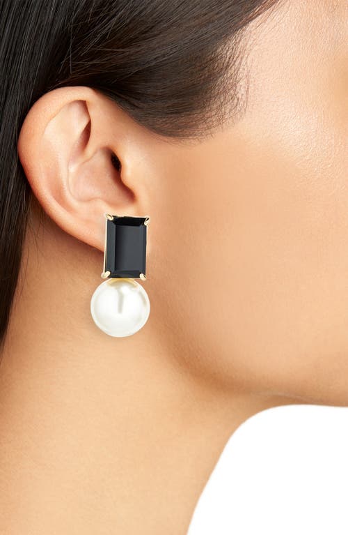 Shop Carolina Herrera Crystal & Imitation Pearl Drop Earrings In Black/white