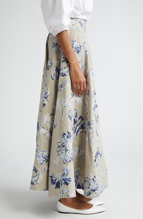 Shop Lela Rose Floral High Waist Linen Skirt In Oxford