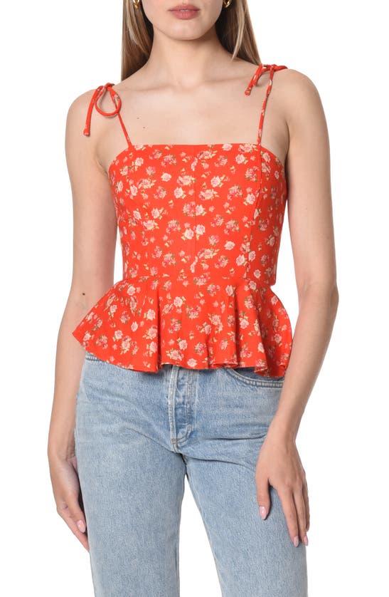 Shop Wayf Escape Print Tie Strap Peplum Camisole In Red Roses