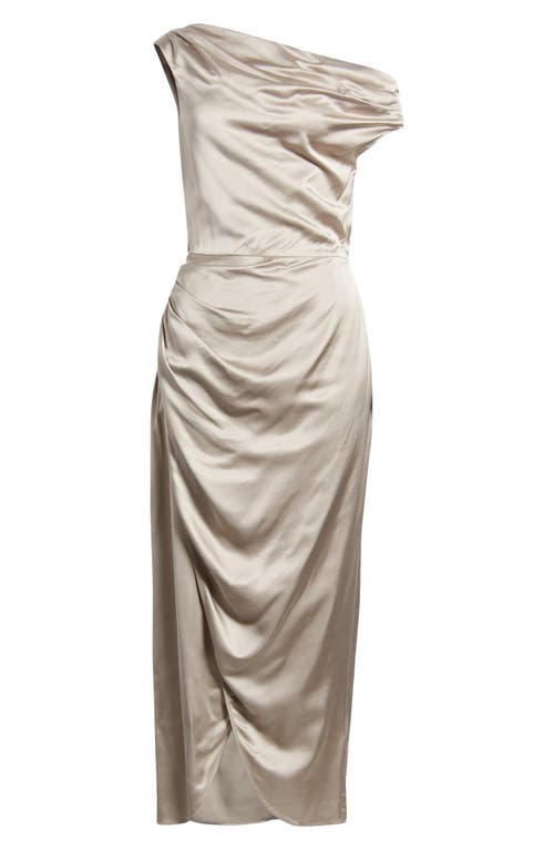 Shop & Other Stories Ruched One-shoulder Satin Dress In Grey