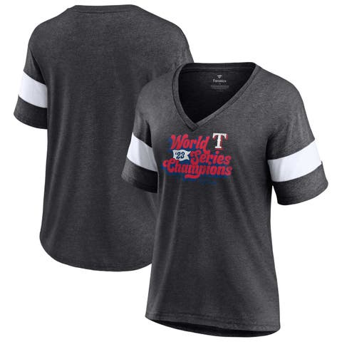 Women's Fanatics Branded Heather Charcoal Texas Rangers 2023 World Series Champions Appeal Play Tri-Blend V-Neck T-Shirt