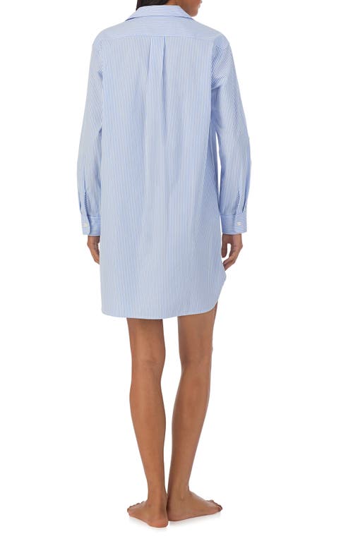 Shop Lauren Ralph Lauren Print Cotton Sleepshirt In Blue Stripe