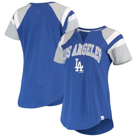 Antigua Los Angeles Dodgers Women's Grey Parker V Neck Crew Sweatshirt, Grey, 100% POLYESTER, Size M, Rally House
