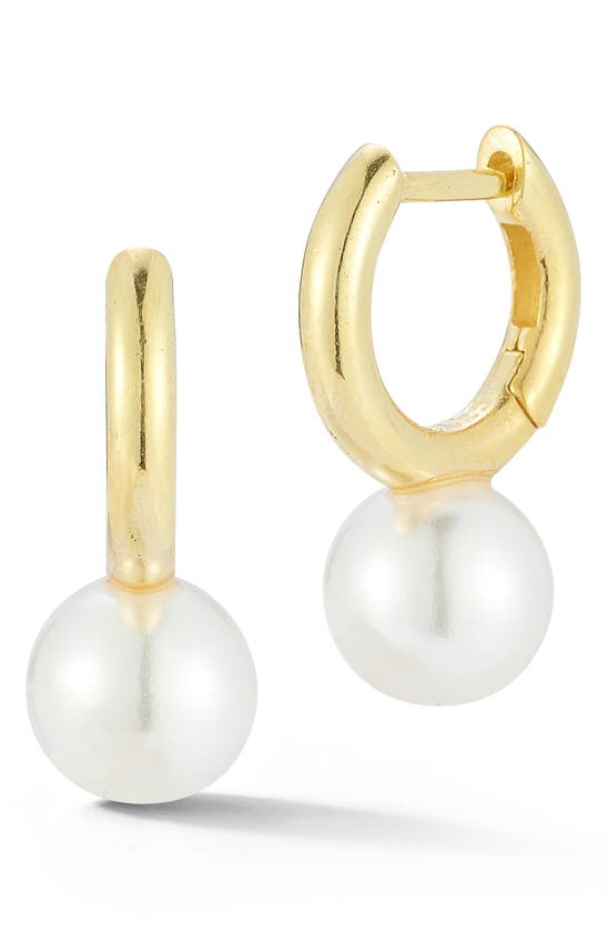 Sphera Milano 14k Gold Plated Sterling Silver 7.5–8mm Cultured Pearl Huggie Hoop Earrings