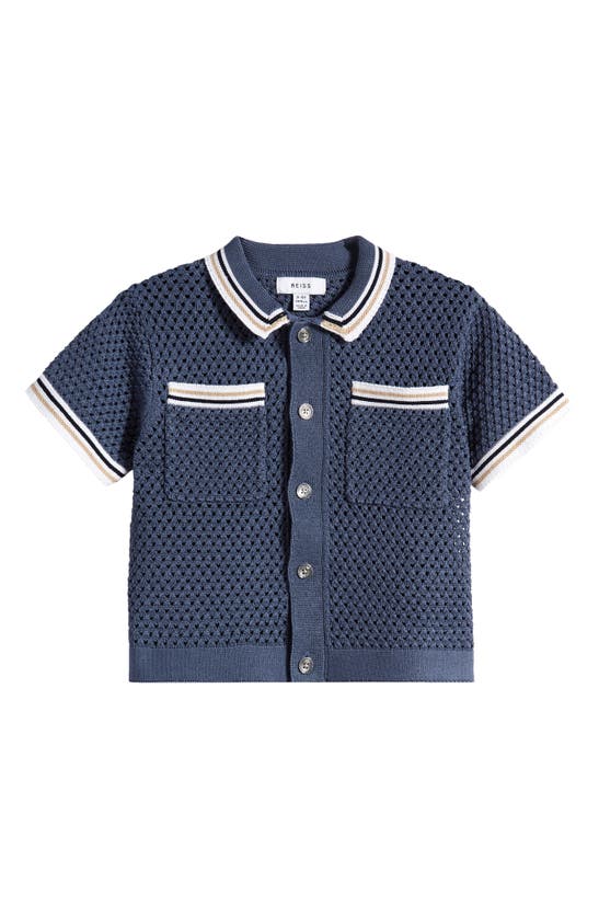 Shop Reiss Kids' Coulson Jr. Short Sleeve Polo Sweater In Airforce Blue