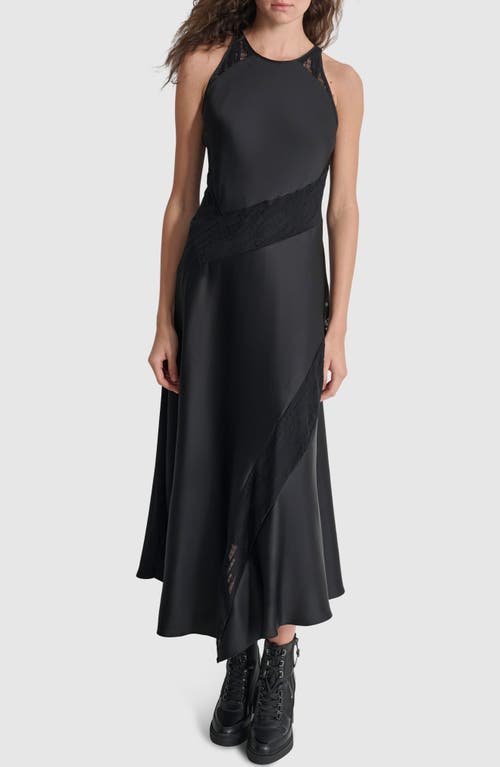 Shop Dkny Lace Panel Sleeveless Satin Maxi Dress In Black