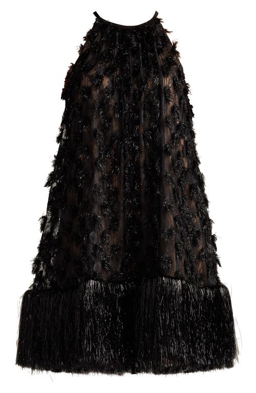 Shop Sho By Tadashi Shoji Metallic Fringe Sleeveless Trapeze Dress In Black