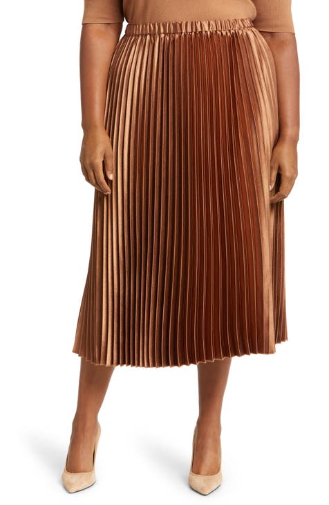 Beautiful LV Brand Women's Pleated High Waisted Skirt - Brown Medium