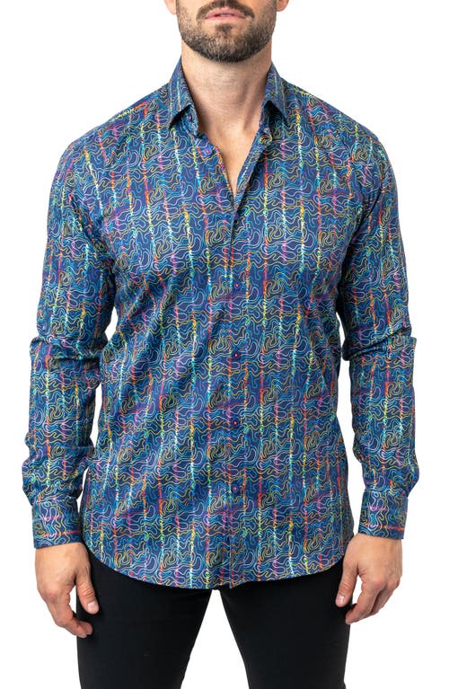 Maceoo Fibonacci Squiggles Cotton Button-Up Shirt Blue at Nordstrom,