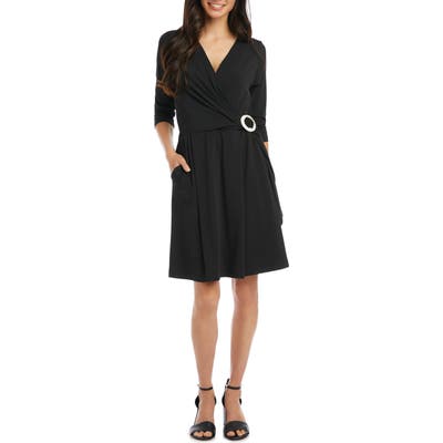 Karen Kane Buckle Detail Wrap Front Dress, Black