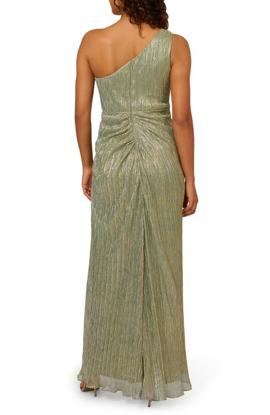 Shop Adrianna Papell One-shoulder Evening Gown In Green Slate