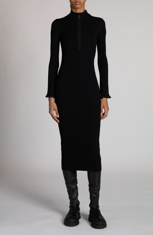 Shop Moncler Rib Long Sleeve Quarter Zip Sweater Dress In Black