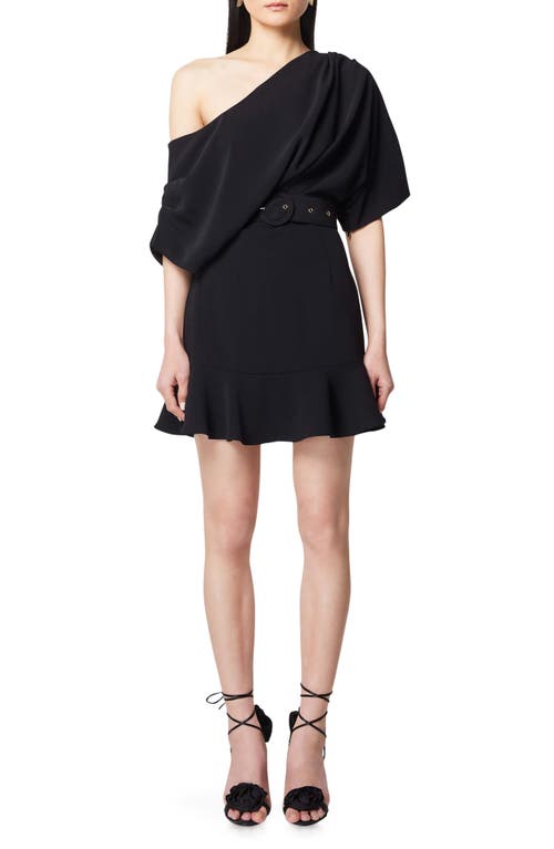 Vigo One-Shoulder Belted Minidress in Black