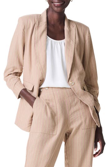 Shop Nic + Zoe Nic+zoe Central Park Scrunch Sleeve Linen Blend Blazer In Neutral Multi