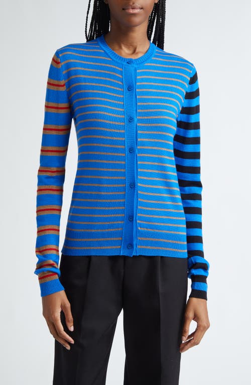 Molly Goddard Wanda Stripe Merino Wool Cardigan Blue at Nordstrom,