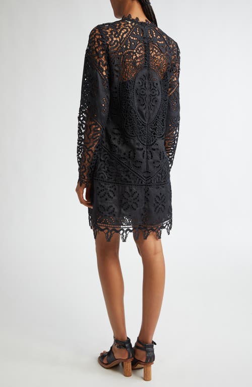 Shop Ulla Johnson Eleni Long Sleeve Linen Lace Dress In Noir