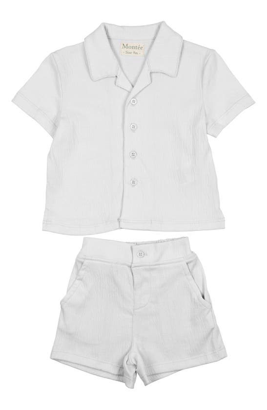 Shop Maniere Gauze Camp Shirt & Shorts Set In White
