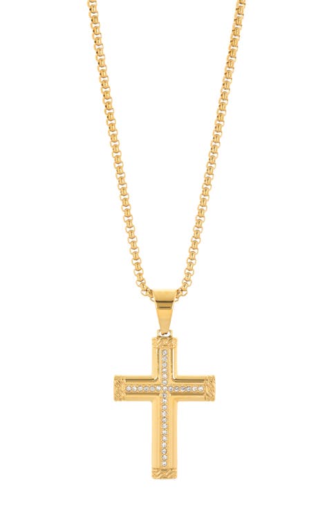 Men's Stainless Steel Crystal Cross Pendant Necklace