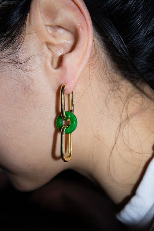Seree Della Convertible Link Large Gold Jade Earrings In Bright Green