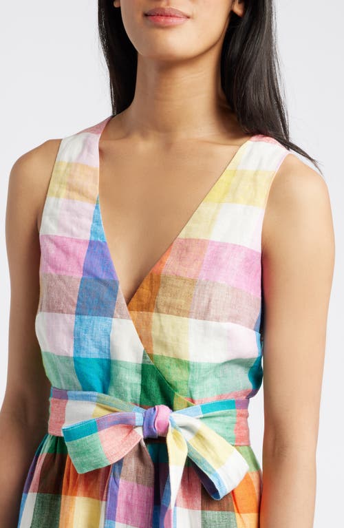 Shop Boden Linen Midi Wrap Dress In Bright Neon Multi Gingham