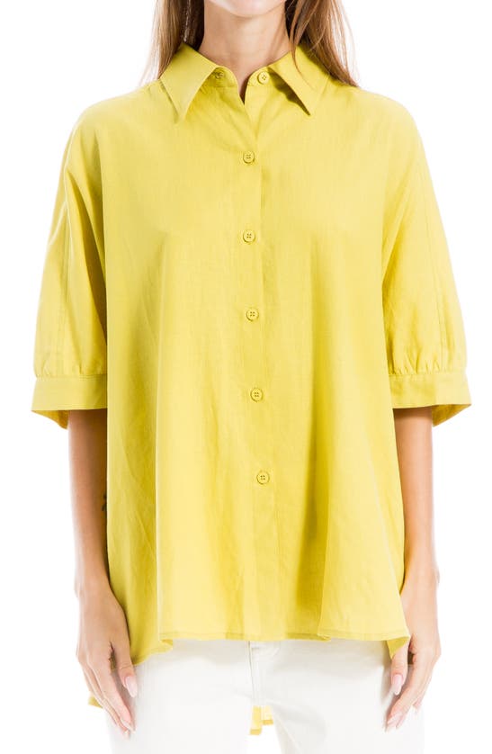 Max Studio Oversize Linen Blend Button-up Shirt In Chartreuse