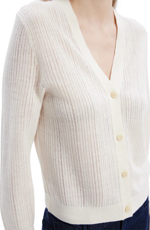 Shop Theory Crop Linen Blend Cardigan In Bone