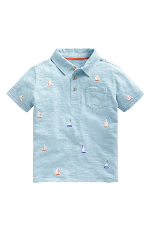 Mini Boden Kids' Sailboat Embroidered Cotton Polo Vintage Blue Boat Embroidery at Nordstrom,