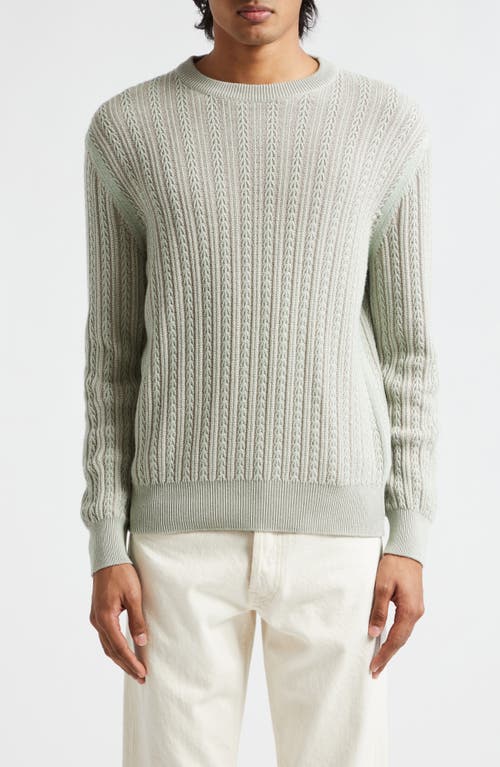 Agnona Cable Knit Silk, Cotton, Cashmere & Linen Crewneck Sweater in Mint 