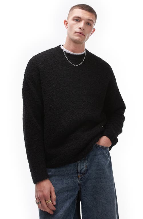 Topman Relaxed Fit Bouclé Sweater In Black