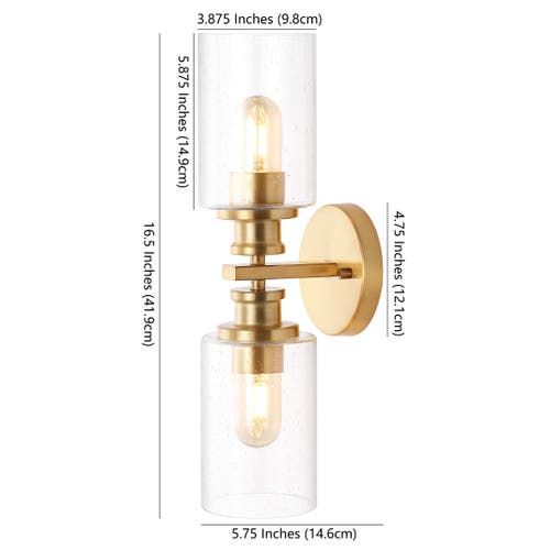 Jonathan Y Jules Cylinder 2-light Iron/seeded Glass Farmhouse Contemporary Led Wall Sconce In Brass Gold