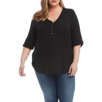 Plus Size Karen Kane Henley Shirttail Tee, Black