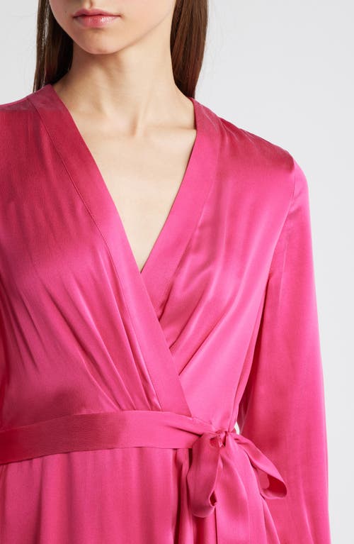 Shop Kobi Halperin Victoria Long Sleeve Silk Faux Wrap Dress In Hot Pink