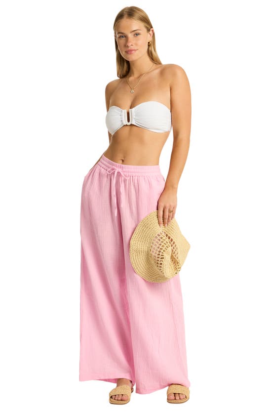 Shop Sea Level Sunset Beach High Waist Cotton Gauze Cover-up Pants In Pink