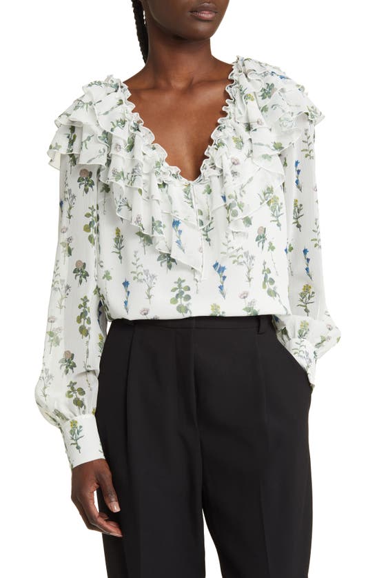 Ted Baker Avarose Floral Print Ruffle Top In White