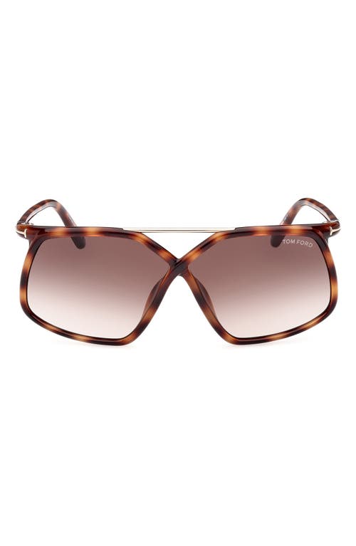 TOM FORD Meryl 64mm Gradient Polarized Oversize Square Sunglasses in Shiny Havana Rose Gold/Brown at Nordstrom